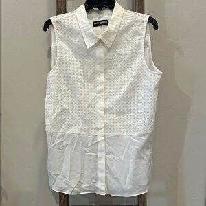 Karl Lagerfeld Paris Textured White Sleeveless Blouse Size L